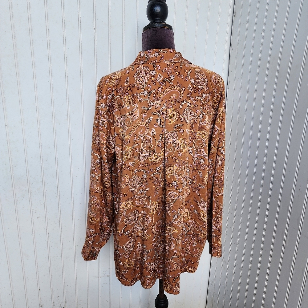 NWT $99 J Jill Paisley Print Blouse V-Neck Long Sleeve Tunic Top Brown Size M - Picture 5 of 14